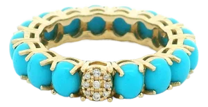 14k Gold Persian Turquoise Eternity Band With Diamond Accent, Size 7.5