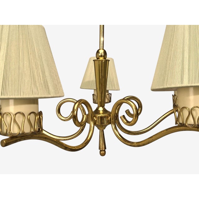 Cream Danish Modern, Chandelier, Patinated Brass, Denmark, 1950s For Sale - Image 8 of 13