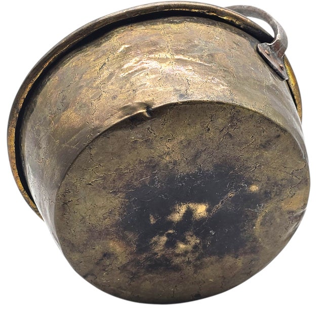 Antique Brass Hearth Bucket Coal Cauldron With Iron Handle, Farmhouse French Country, 13.5" For Sale - Image 12 of 13