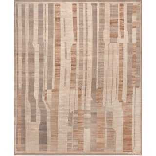 Large Brown and Beige Modern Abstract Decorative Rug For Sale