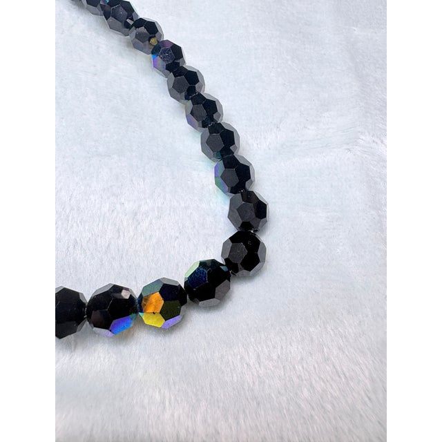 Black Luxury Jet‑Black Ab Czech Glass Necklace W 14k Ball Clasp • Mid‑Century European For Sale - Image 8 of 13