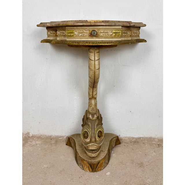 Hollywood Regency 20th Century Italian Polychrome Pedestal with Marble Top, 1950 For Sale - Image 3 of 10