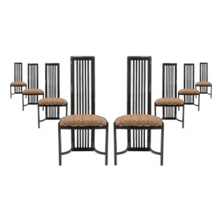Set of 8 Liberty Postmodern Black Lacquered High Dining Chairs With Knoll Fabric For Sale
