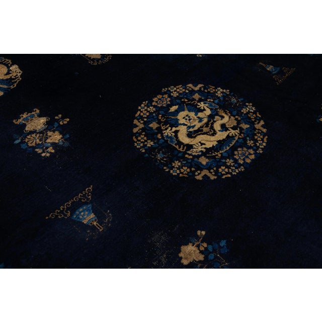 10 X 15 Antique Handmade Traditional Peking Chinese Wool Rug in Blue For Sale - Image 10 of 14