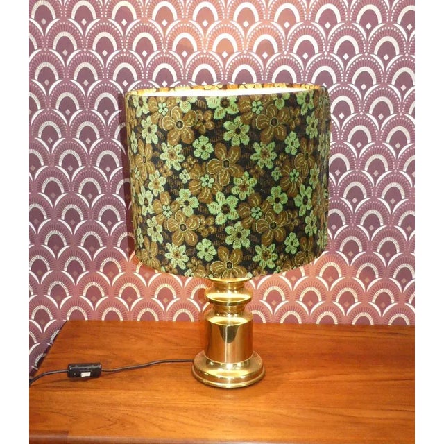Mid-Century Modern Table Lamp with Luminous Floral Shade in Green Brown, 1070s For Sale - Image 3 of 9