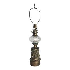 1960s Ornate Copper Lamp With Glass Accent