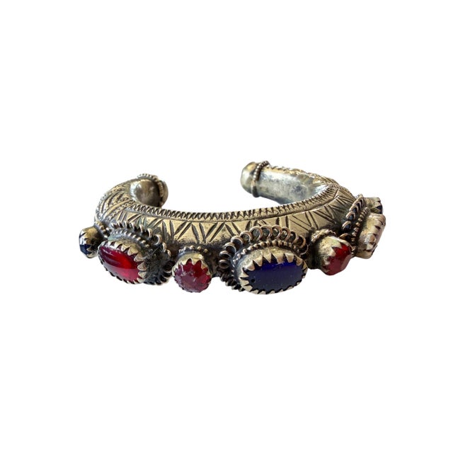 1980s Vintage East Afghan Tribal Kuchi Bracelet Red and Blue Glass For Sale - Image 5 of 7
