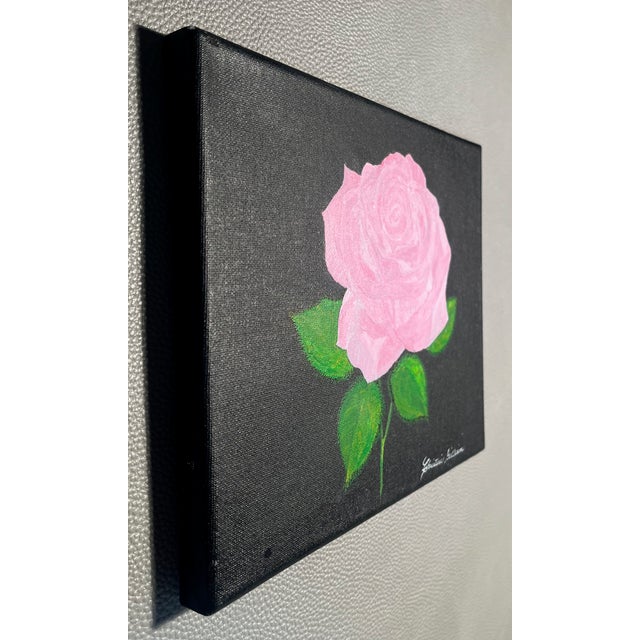 Original Acrylic Painting of a Single Pink Rose on 8x19 Stretched Canvas Signed C.Gilliam For Sale In Providence - Image 6 of 6