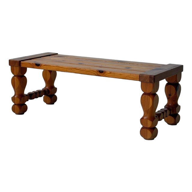 1970s Brutalist Carved Pine Table/Bench by Glas Master Markaryd For Sale