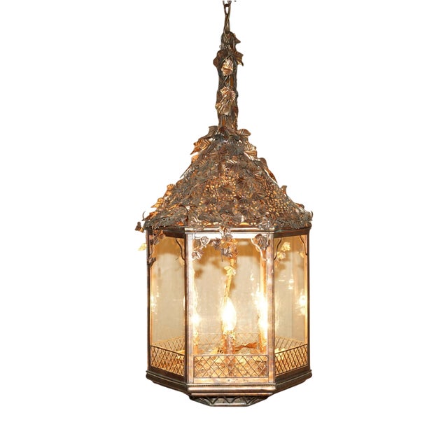 Italian Copper Floral Hanging Lantern, 1960s For Sale