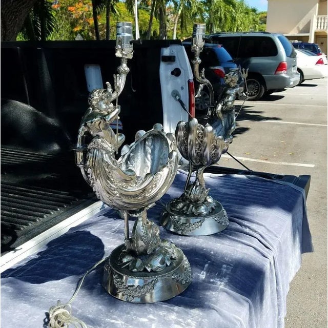 1960s 1960's Vintage Putti & Triton Nautical Lamps- A Pair For Sale - Image 5 of 12