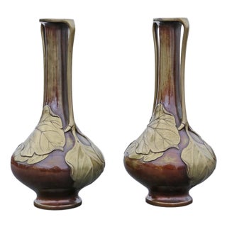 Large Antique Japanese Meiji Metal Vases, 1910, Set of 2 For Sale
