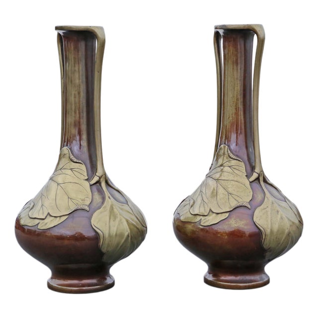 Large Antique Japanese Meiji Metal Vases, 1910, Set of 2 For Sale