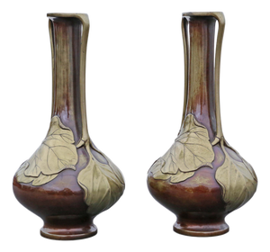 Large Antique Japanese Meiji Metal Vases, 1910, Set of 2