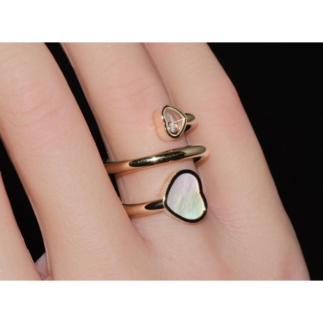 Authentic Chopard Happy Hearts Double Wrap Twist Ring in 18k Rose Gold With Mother of Pearl & Floating Diamond, Size 6.5 For Sale - Image 14 of 16