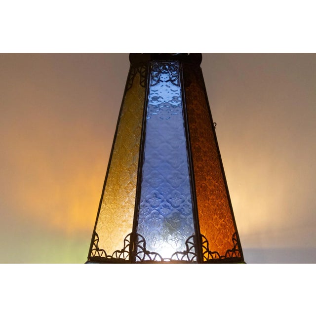 Moroccan Multi-Color Glass & Metal Moroccan Lantern For Sale - Image 3 of 8