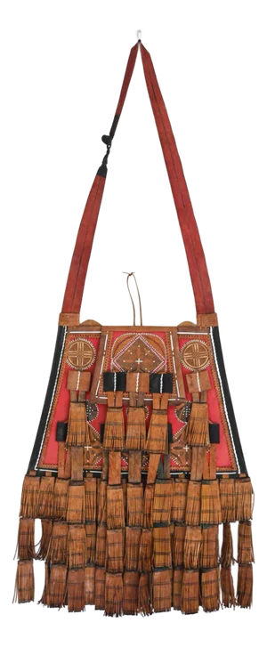 Antique African Tuareg Red Black and Brown Leather Bag