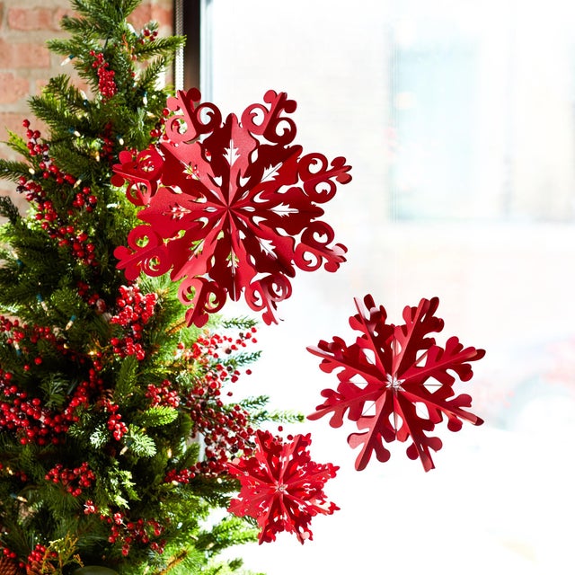 Add a festive touch to your holiday decor with this stunning Set of Red Paper Snowflake Ornaments. Designed to bring...
