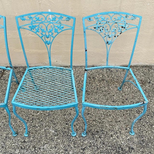 Mid 20th Century Vintage Woodard Orleans Pattern Wrought Iron Garden Patio Dining Chairs Set of 4 For Sale - Image 5 of 9