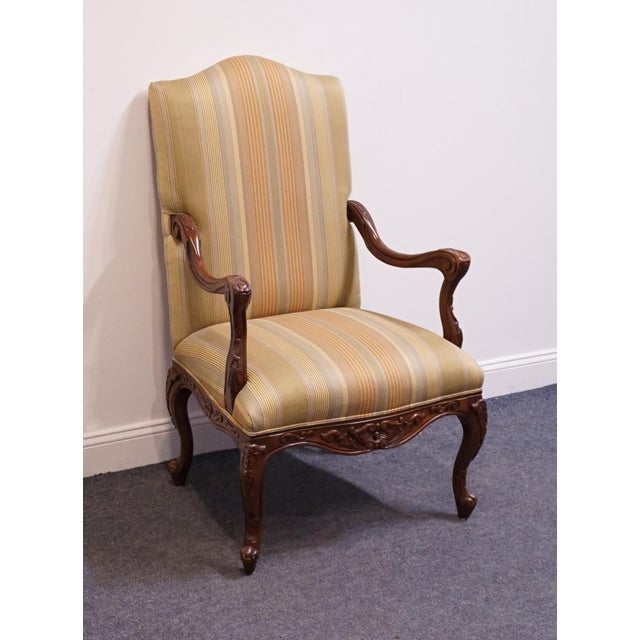 Henredon Henredon Furniture Solid Mahogany Louis XV French Provincial Upholstered Accent Arm Chair For Sale - Image 4 of 14