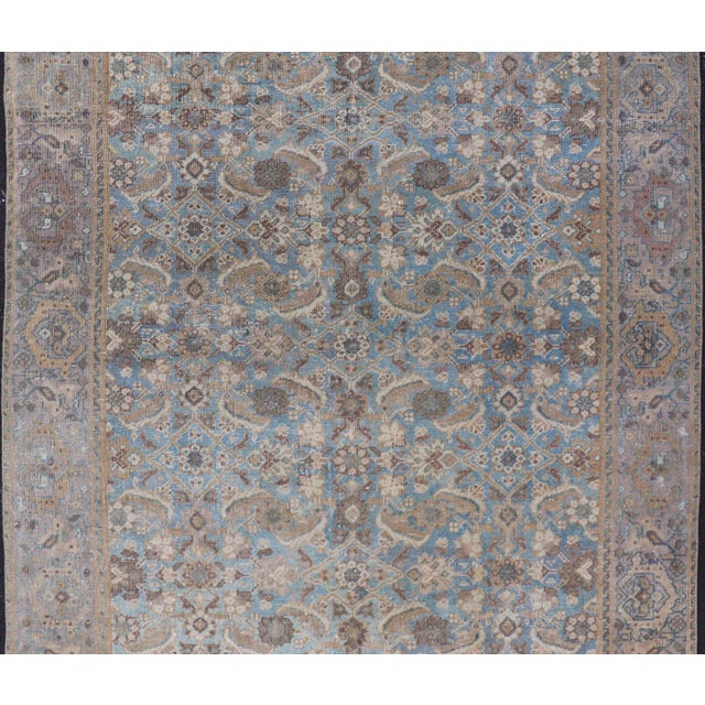 Antique Persian Sultanabad in Floral All-Over Design in Light Blue With Tan 5'0 X 8'2 For Sale - Image 9 of 13