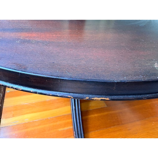 Verified Omega Cinema Props and Pathe Industries Hollywood Production Provenance, Early Victorian Two-Tier Mahogany Dumbwaiter Table, Turned Pedestal For Sale In Los Angeles - Image 6 of 12