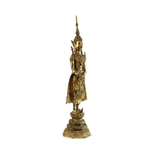 Thai Artist, Standing Buddha, 1800s, Bronze and Gold Leaf For Sale - Image 4 of 11