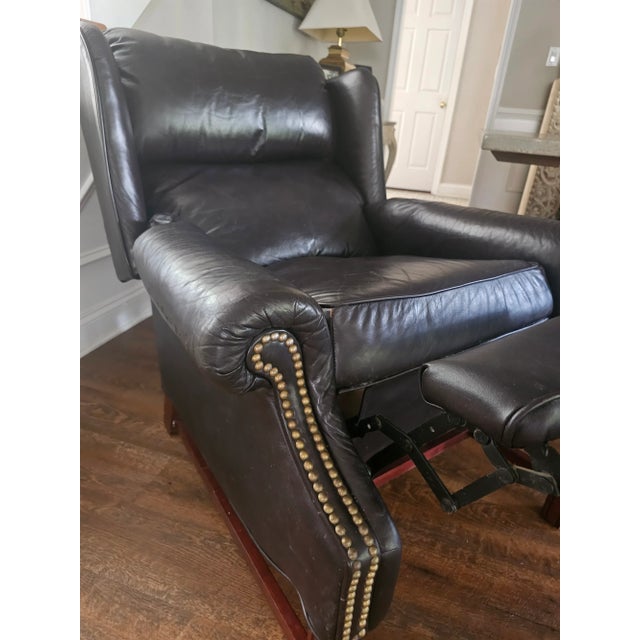 Vintage Leather Executive Wingback Club Chair Recliner For Sale In Atlanta - Image 6 of 8