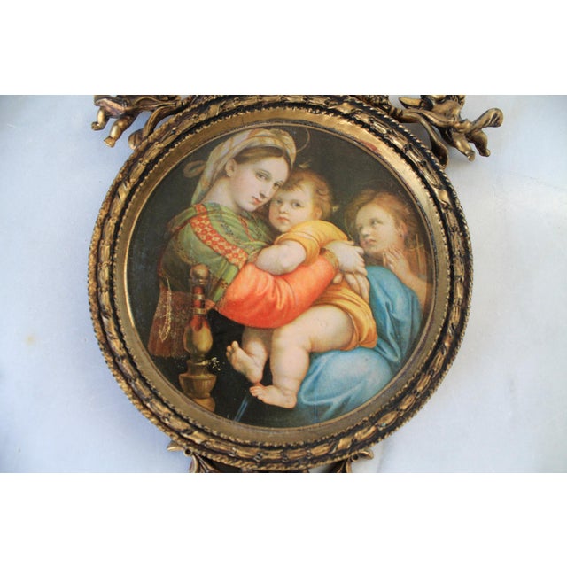 Hollywood Regency Vintage Italian Religious Print Wall Hanging With Cherub Frame For Sale - Image 3 of 9