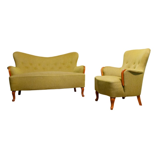 Vintage Swedish Lounge Set by Carl Malmsten, 1940s, Set of 2 For Sale