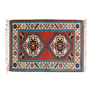 1970s Vintage Turkish Handmade Wool & Cotton Red Area Rug