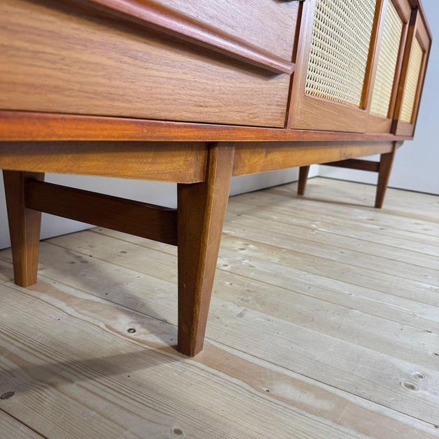 Brown Vintage Scandinavian Teak Sideboard with Rattan Doors For Sale - Image 8 of 12
