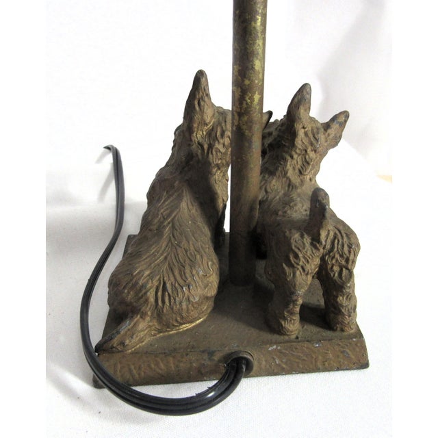 1940s Vintage Iron Scotty Dog Lamp + Shade Electric Table Lamp For Sale - Image 5 of 14