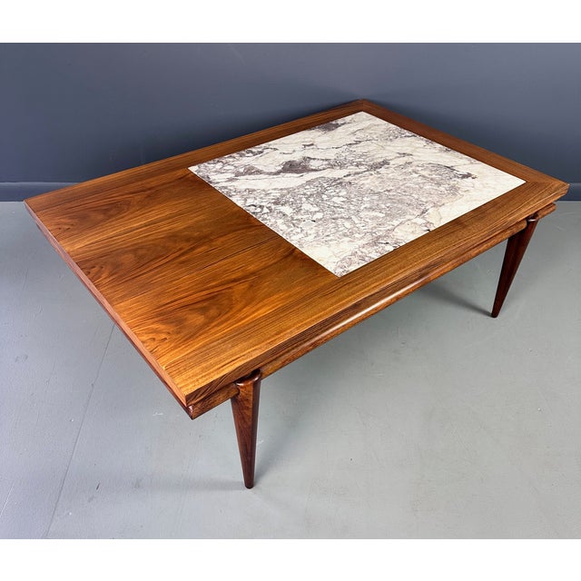 1960s John Widdicomb Marble and Walnut Coffee Table Robsjohn Gibbings Style For Sale - Image 12 of 12