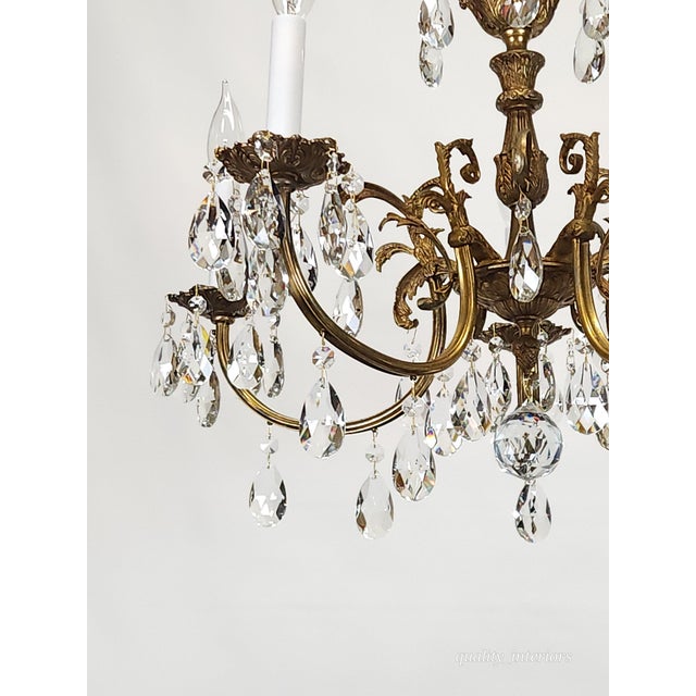 Metal Antique 5 Arm Absolutely Fabulous Brass Cut Lead Glass Crystal Chandelier For Sale - Image 7 of 8
