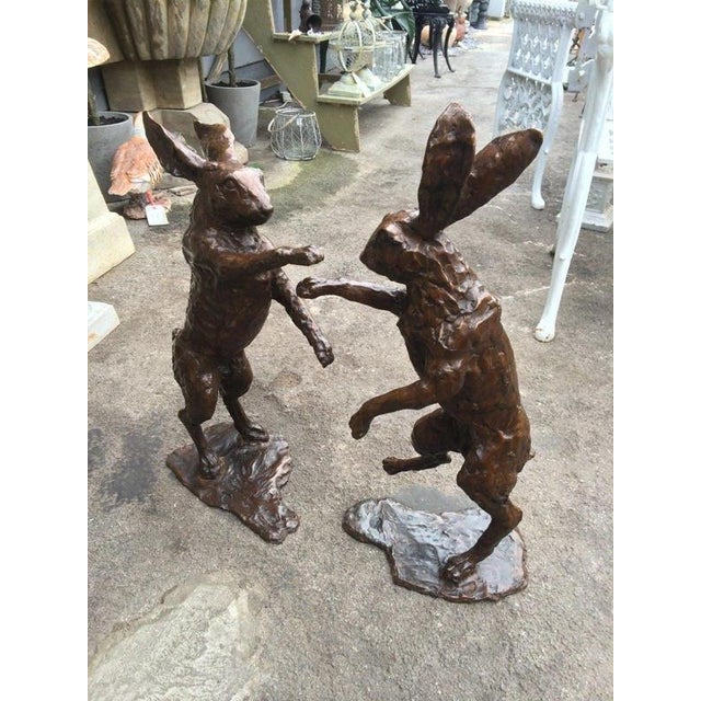 Life-Size Bronze Boxing Hares from E&S Crown Foundry, Set of 2 For Sale - Image 10 of 12