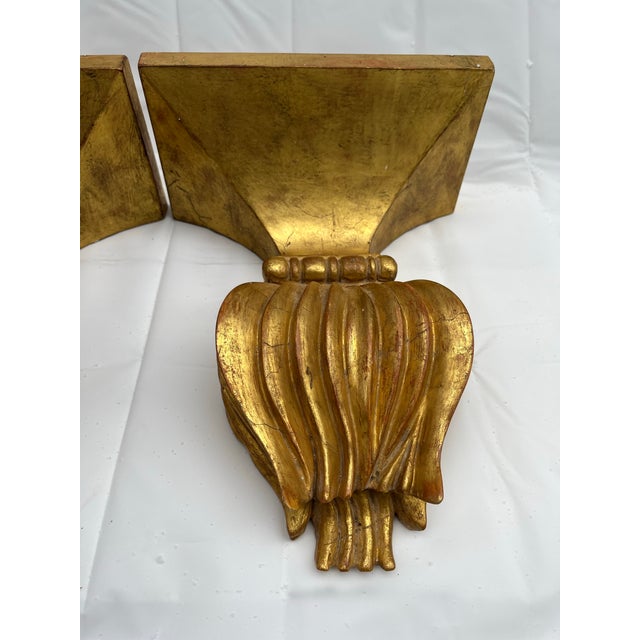 Wood Gold Carved Wood Wall Brackets a Pair For Sale - Image 7 of 10
