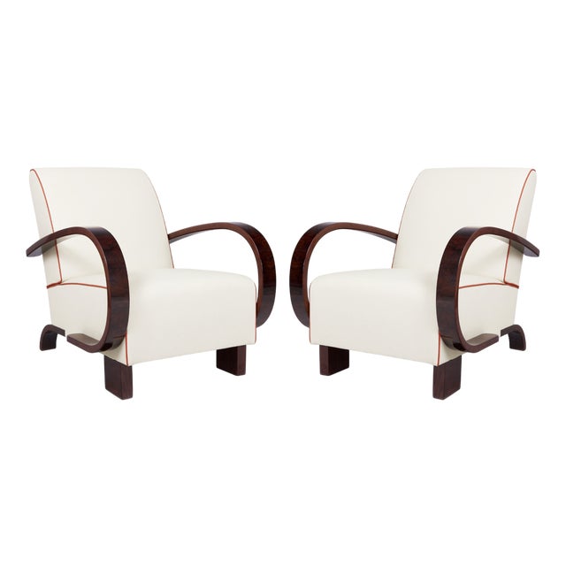 Set of Art Deco Armchairs in Walnut, 1930s For Sale