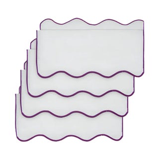 OLAS Eggplant Linen Cocktail Napkins from Los Encajeros, Set of 4 For Sale