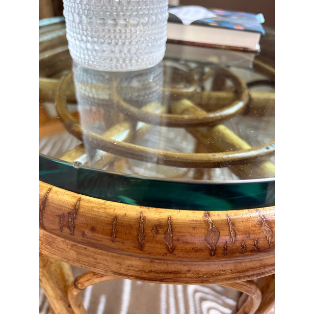 Glass-Topped Bamboo Side Table or Plant Stand For Sale - Image 4 of 7