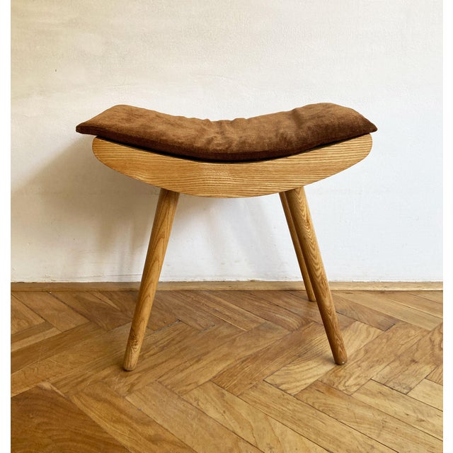 Mid-Century Modern Mid-Century Modern Wooden Stool with New Upholstery, 1979 For Sale - Image 3 of 8