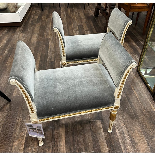 Empire Style High Sided Bench With Gilt Details and Mohair Velvet Upholstery For Sale - Image 16 of 16