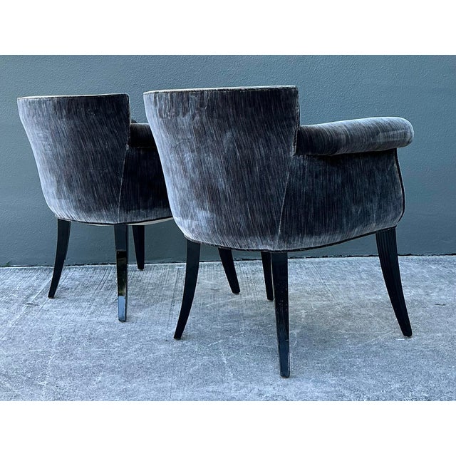 Charcoal Vintage Roll Arm Velvet Side Chairs After Parzinger - A Pair For Sale - Image 8 of 12