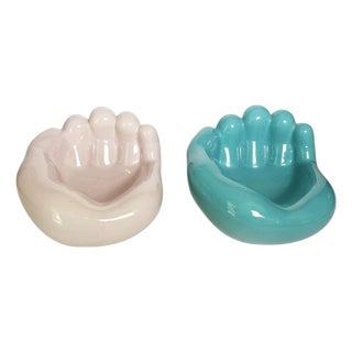 Blue and Green Bear Paw Ceramic Ashtrays, France, 1970s, Set of 2 For Sale