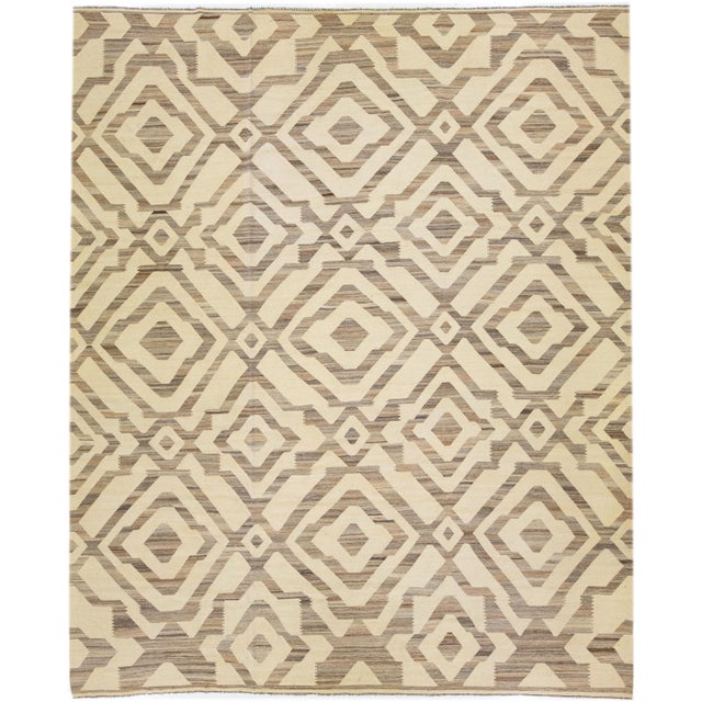 Textile 1960s Oversize Modern Kilim Wool Rug in Beige With Geometric Motif For Sale - Image 7 of 7