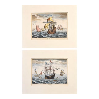 1970s Set of 2 Nautical Ship Engravings – La Flotte & a l'Ancre by f.h. Bruegel | Hand-Colored Maritime Prints 16x20 For Sale