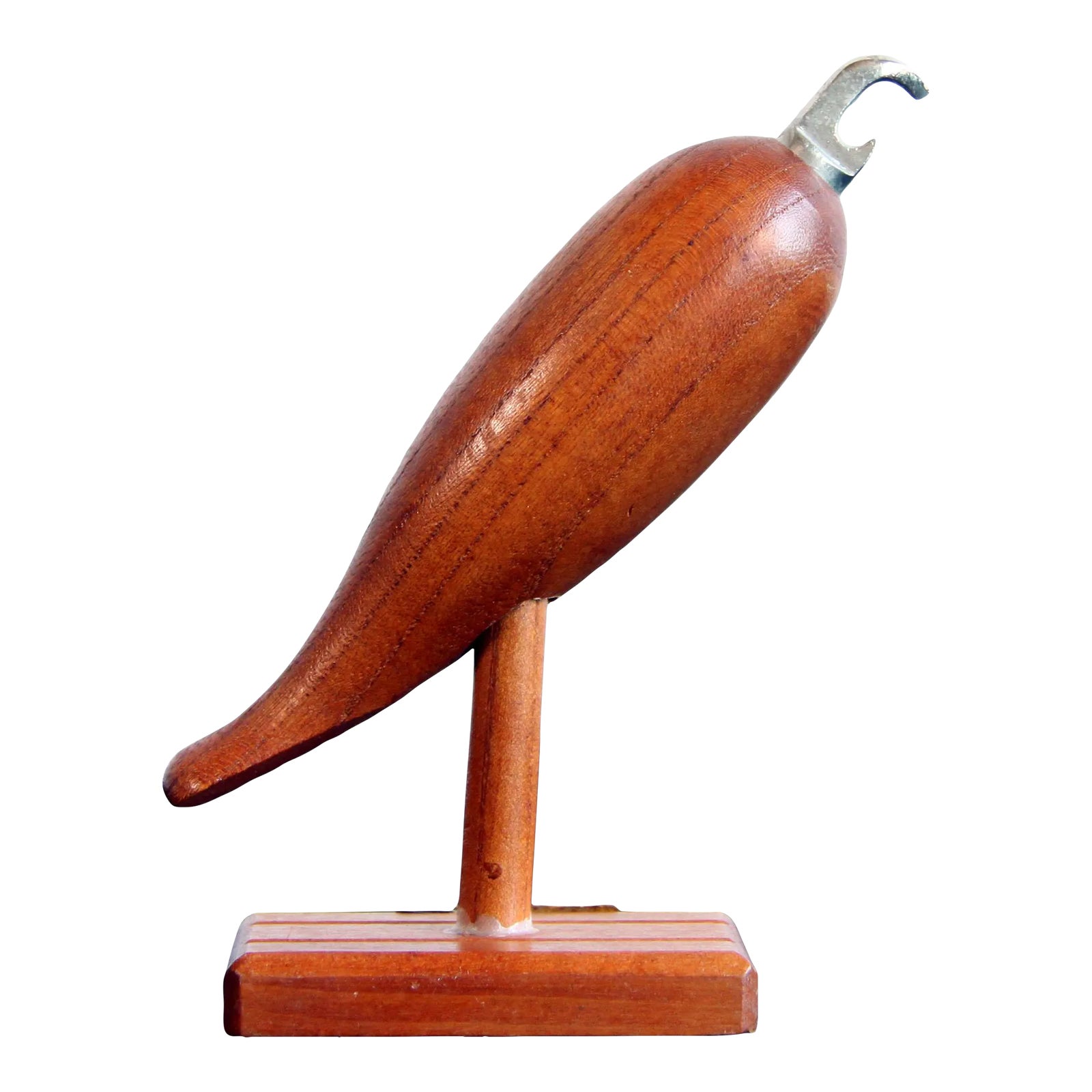Vintage Teak Bird Bottle Opener on Stand
