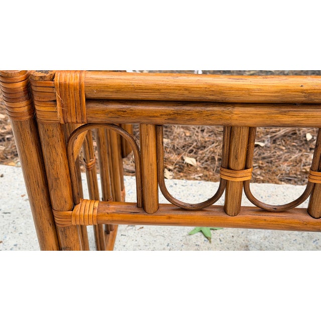 Wood Rattan Bamboo Side Tables Pair For Sale - Image 7 of 12