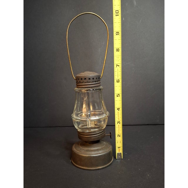 Antique 1870s Brass Skater’s Lantern – Clear Glass Globe & Original Burner For Sale - Image 15 of 15