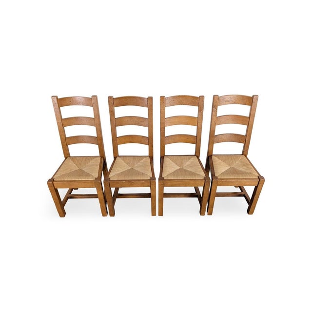 Wood Vintage Armchairs in Oak with Rush Weave, Set of 2 For Sale - Image 7 of 10